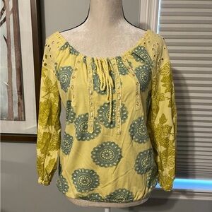 Language Yellow and Green Floral Blouse